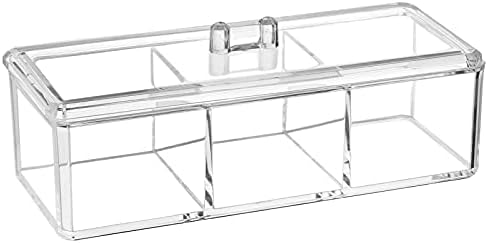 dedoot Plastic Drawer Organizer, Clear Acrylic Vanity Desk Storage and Organizer, 3 Compartment Make Up Holder with Lid Bathroom Display Storage Container for Jewelry, Small Items, 9.17x3.7X3.46 Inch