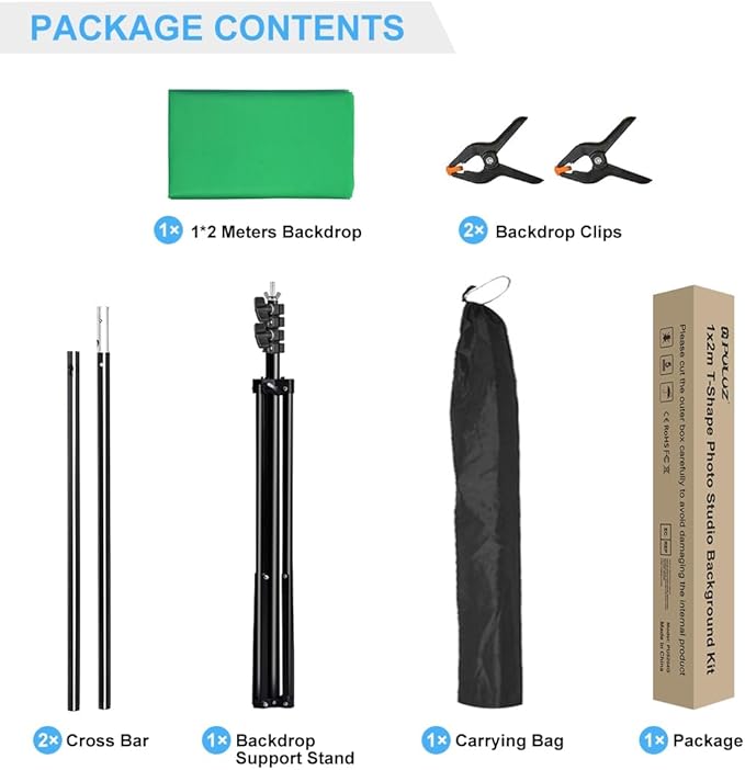 Green Screen Backdrop Kit with Stand, PULUZ 3.2x6.5ft Portable GreenScreen Background Stand, T-Shape Green Screen Stand kit with Clamp Carrying Bag for Streaming Video and Photography Shoots