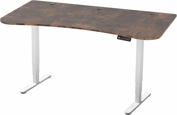 VIVO Electric 63 x 32 in Dual Motor Rustic Standing Desk, Memory Height Adjustment, 2B Series, Vintage Brown Top White Frame, DESK-KIT-2W1N