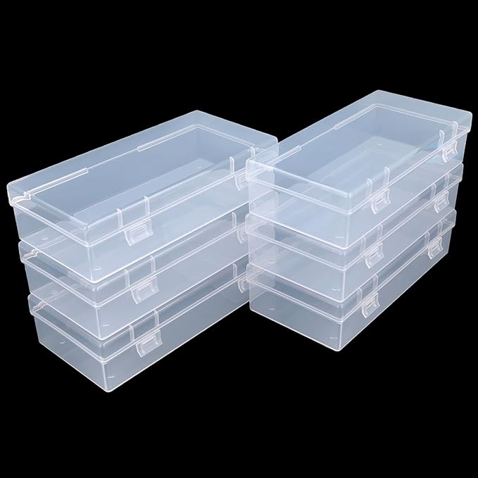 6 Pack Rectangular Clear Plastic Storage Containers Box with Hinged Lid for Beads and Other Small Craft Items (7.28 x 3.54 x 1.77 inch)
