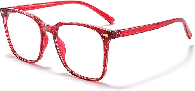 MACJERO Oversized Square Blue Light Blocking Glasses for Women Men, Anti-Fatigue Computer Monitor Gaming Glasses Reduce Eye Strain(Pearl red)