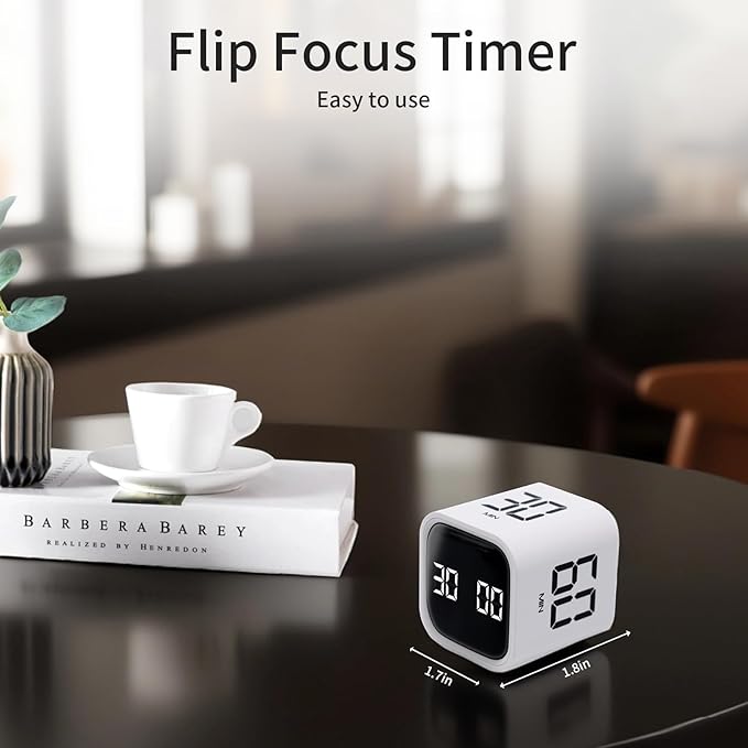 Productivity Timer Flip Gravity Sensor Cube Timer Countdown & Countup,Mute & Vibrate & Sound,5/10/30/60min & Custom Timing, Perfect for ADHD,Work,Learning,Kitchen Cooking (3, Black+White+Blue)