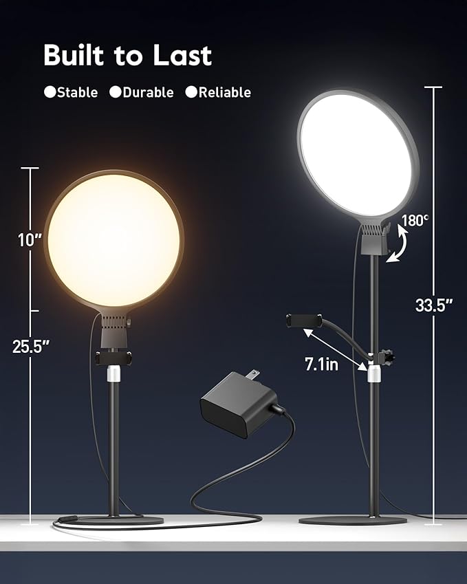 2300 Lumens Ring Light with Stand for Desk, Computer & Laptop – Podcast & Streaming Light with Flexible Phone Holder, CRI 98+ Bright Yet Soft Influencer Light for Video Recording, Conference & Calls