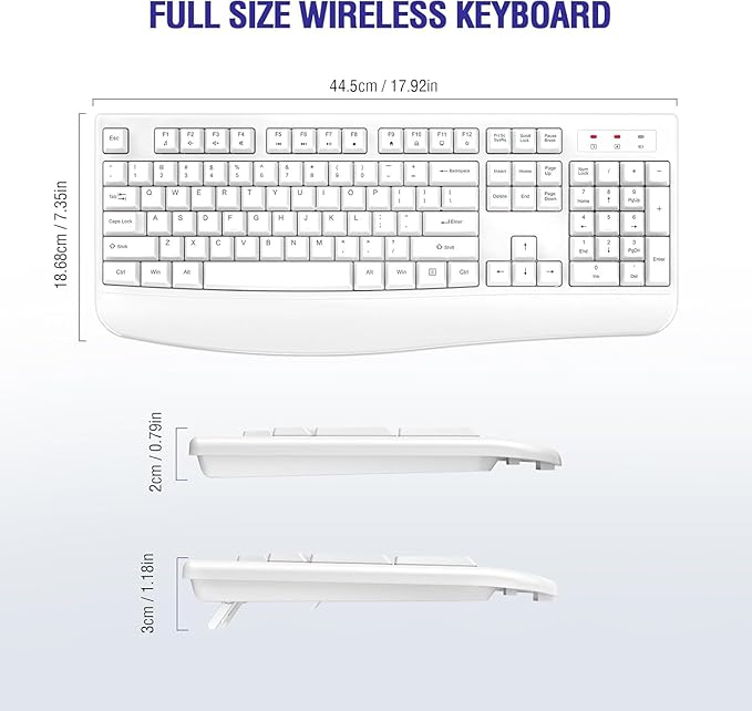 QUASIO Wireless Keyboard, 2.4G Full-Sized Ergonomic Wireless Computer Keyboard with Wrist Rest for Windows, Mac OS Laptop/PC/Desktop/Notebook(Off White)