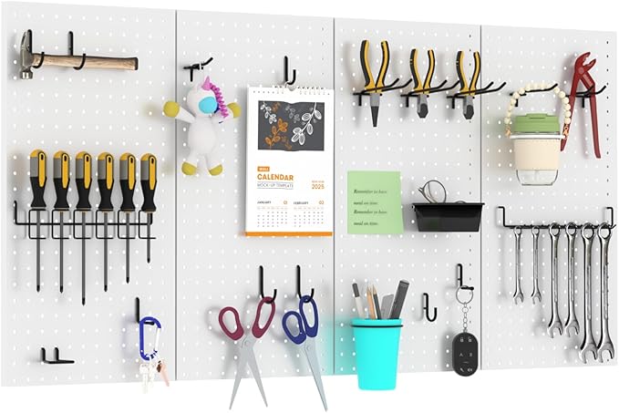 4 PCS - 12" W x 24" H x 0.78" D Metal Pegboard Wall Organizer, Compatible with All 1/8" and 1/4" Hooks, Suitable for Wall Home, Garage Tool Storage, Office Organization, Craft Room, Kitchen