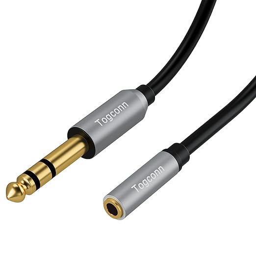 3.5mm to 6.35mm TRS Audio Cable Adapter 2Pack,6.35mm 1/4 Inch TRS Male to 3.5mm 1/8 Inch Female AUX Audio Converter Connector for Amplifier, Guitar, Piano, Speaker to Phone, Laptop, Headphone-0.6 Feet