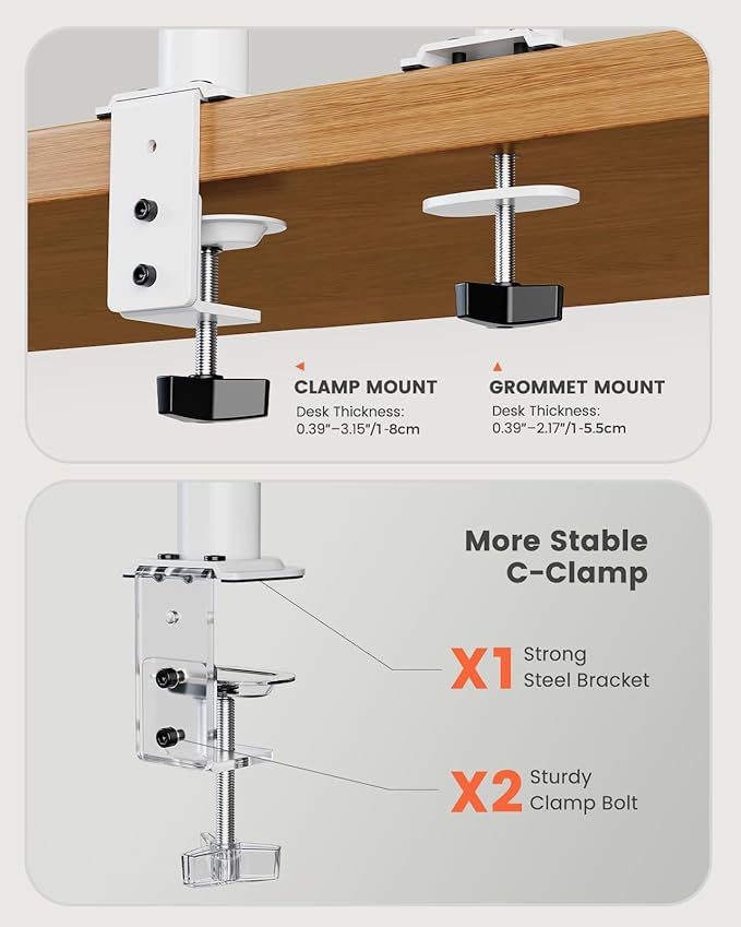 ErGear Fully Adjustable Dual Monitor Mount for 2 Screens up to 32 Inches, Holds up to 17.6 lbs Each Arm, Desk Stand, White