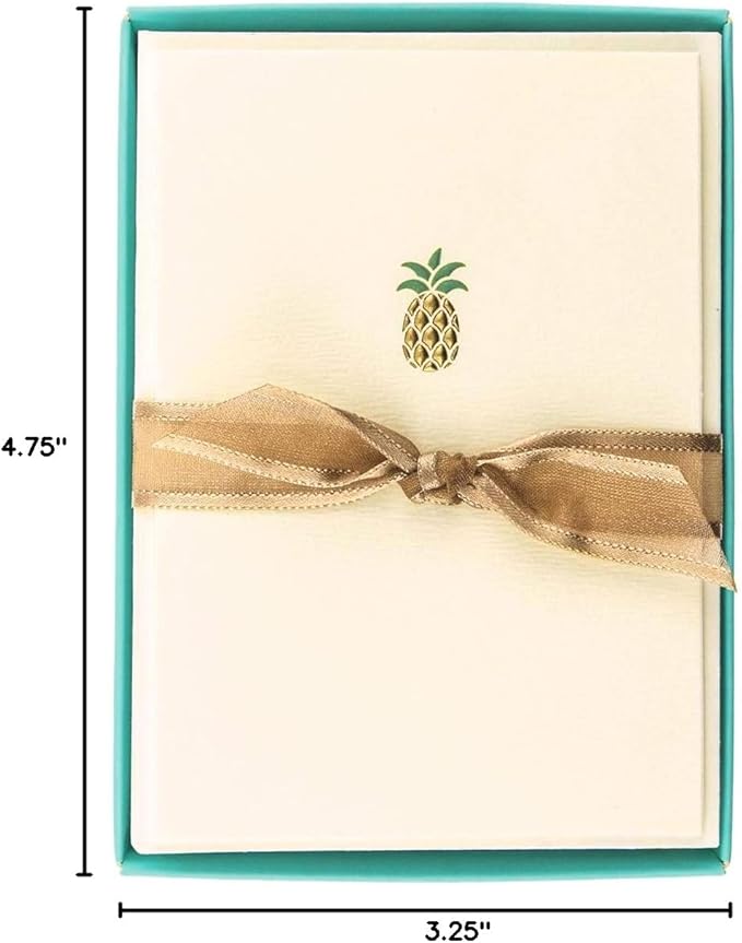 Graphique Pineapple La Petite Presse Boxed Notecards - 10 Embellished Gold Foil Pineapple Blank Cards with Matching Envelopes, 3.25" x 4.75"