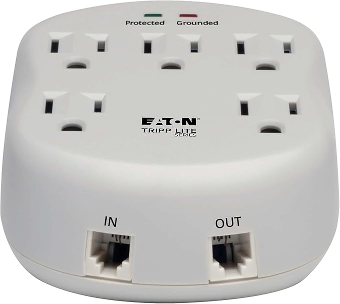 Eaton Tripp Lite SK5TEL-0 Multi-Plug Wall Outlet Extender Surge Protector Plug, 5 Outlets, 1080 Joules, Diagnostic LEDs, Phone (RJ11) Protection, Lifetime Manufacturer's Warranty & $15,000 Insurance