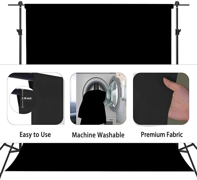 Black Photo Backdrop for Photoshoot, Black Photography Backdrop for Portraits, Fabric Background for Product Photography and Video Creation 10FTx10FT
