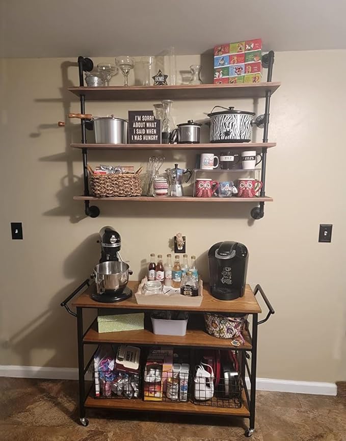Floating Shelves,Wall Mounted Rustic Wood Shelf,Pipe Shelves,Industrial Pipe Shelving with Real Wood Planks 48 inch Industrial Wall Shelves Hanging Bookshelf Farmhouse Kitchen Bar Shelving