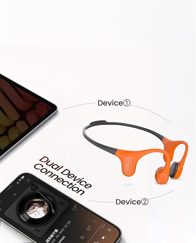 mojawa Aerra Bone Conduction Sport Headphones, IP67 Waterproof Workout Earphones, Open-Ear, Wireless Bluetooth with Mic, Secure and Comfortable for Running and Cycling, Orange and Black