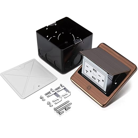 Vagueior Recessed Floor Electrical Outlet Kit,Waterproof Electrical Outlet Covcer Box,Hidden 4.8A USB+20A Tamper-Resistant Receptacle Outlet with Slow Elastic Damping ,ETL Certified, Bronze