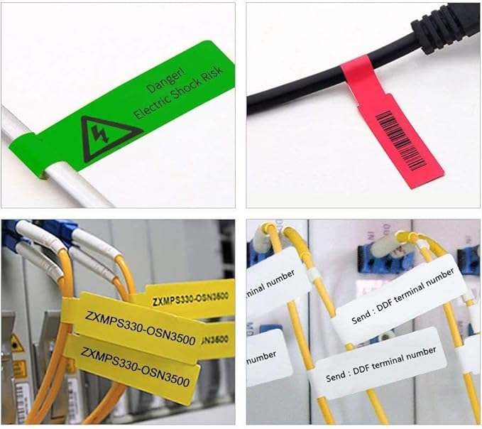 Hybsk 300 PCS Cable Labels Waterproof Wire Tags Write on Stickers Tear Resistant Flexible Works Cord Identification Labels A4 Sheet for Laser Printer 10 Sheet (10 Colors)