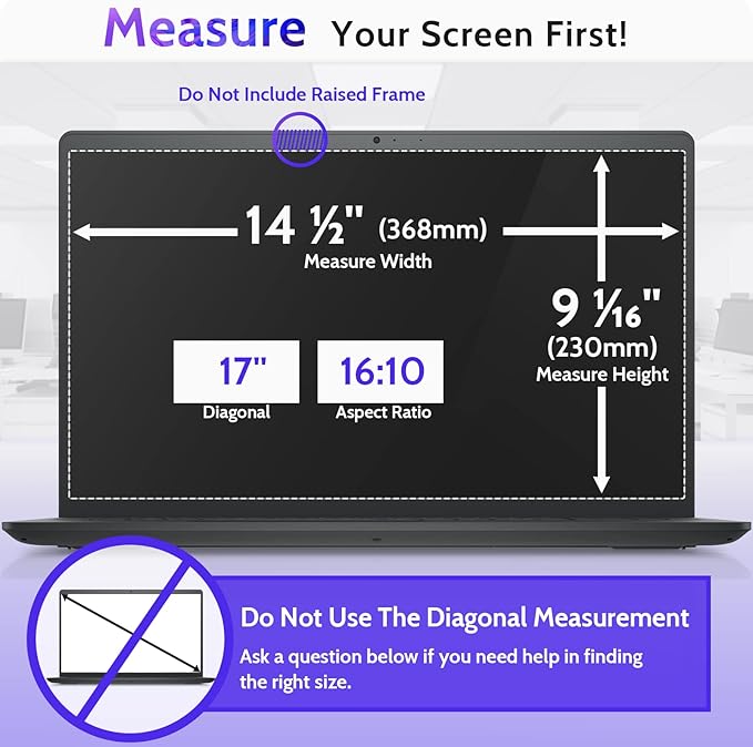 Peslv 17 Inch Laptop Privacy Screen Compatible With Lenovo Hp Dell Acer Asus Thinkpad Xps, 16:10 Aspect Removable Anti Glare Blue Light Filter Protector, 17inch Computer Monitor Security Shield