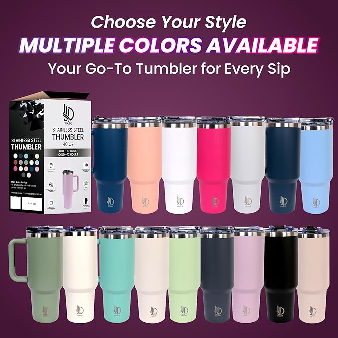 40oz Insulated Tumbler with Handle, Leakproof Straw Lid & Carry Handle - Double Wall Vacuum Insulation Keeps Ice 24 Hours, BPA Free Stainless Steel Water Bottle (Charcoal Blue)