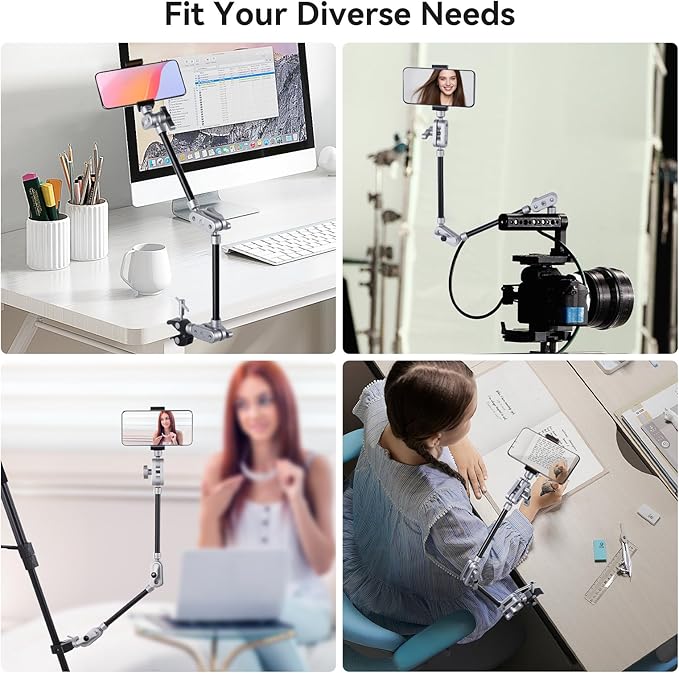 UTEBIT 22" Magic Arm w Clamp Mount, Desk Camera Mount Articulating Friction Boom w Arm 1/4" Thread Adapter, Overhead Desk Phone Mount for Video Light Webcam Microphone Action Camera Content Creators