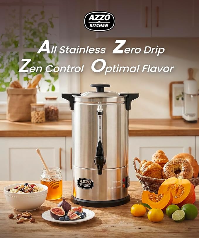 Commercial Coffee Maker 50-Cup Large Coffee Urn with Percolator Coffee Pot Electric 8L Stainless Steel Fast Brew Hot Water Dispenser for Tea Catering Events Home Office Easy Cleaning