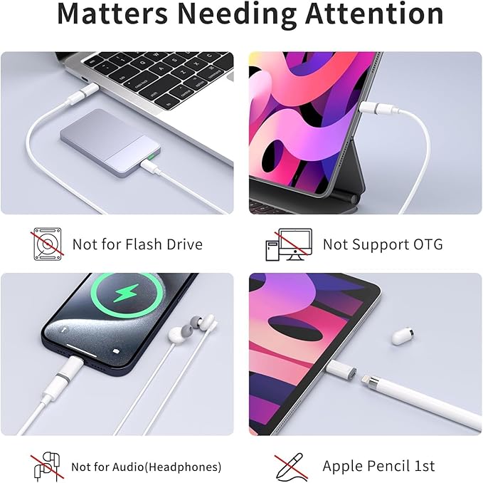 5 Pack USB C to Lightning Charge Adapter for iPhone 17 16 15, Lightning to USB C Adapter with Fast Charge Data Transfer for iPhone 17 16 15 Pro Max, Galaxy S24 S23, Pixel 8 7, iPad Pro, MacBook Pro