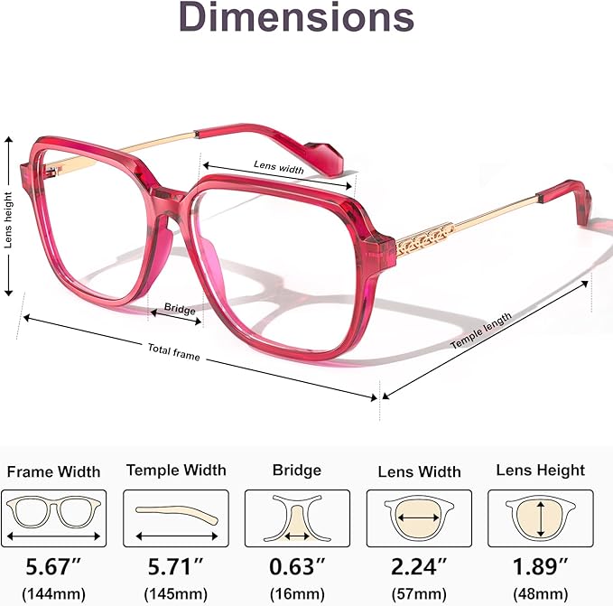 VISOONE Oversized Blue Light Blocking Glasses with Chic Square TR90 Frame and Metal Temple for Women Men REMY