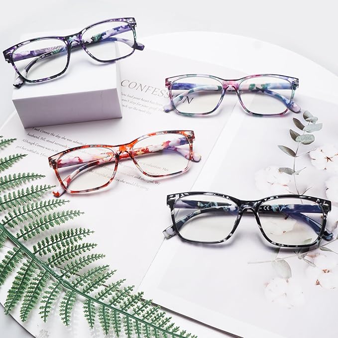 CLASAGA Progressive Multifocus Reading Glasses for Women, Pattern Print Blue Light Block Stylish Ladies Computer Readers