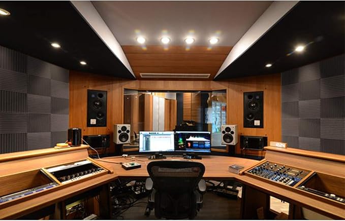 Focusound 24 Pack Acoustic Foam Panels 1" x 12" x 12" Sound Proof Foam Panles Soundproofing Noise Cancelling Wedge Panels for Home Office Recoding Studio with 240PCS Double-Side Adhesive