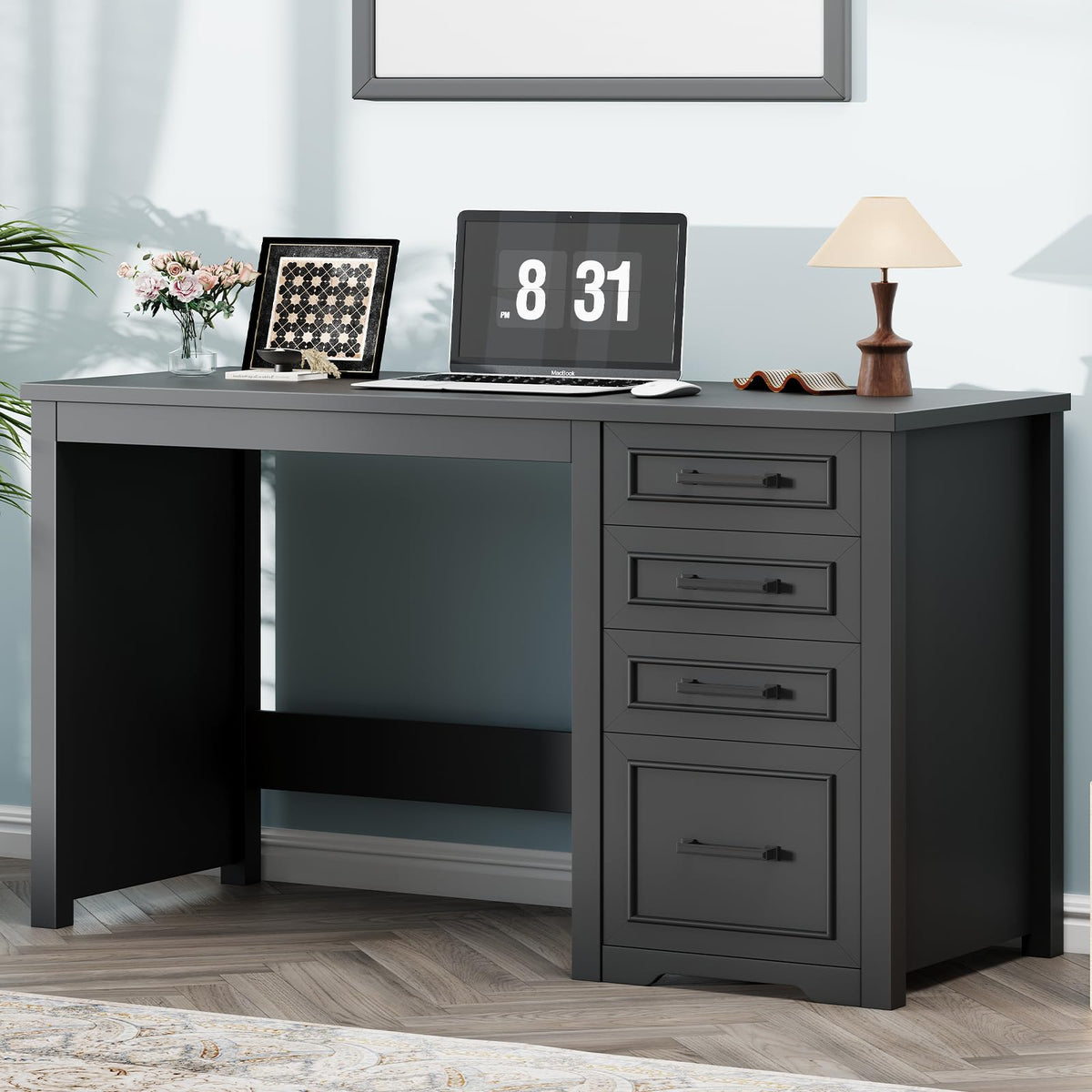 Vabches Farmhouse 49” Executive Desk with File Drawer, Black