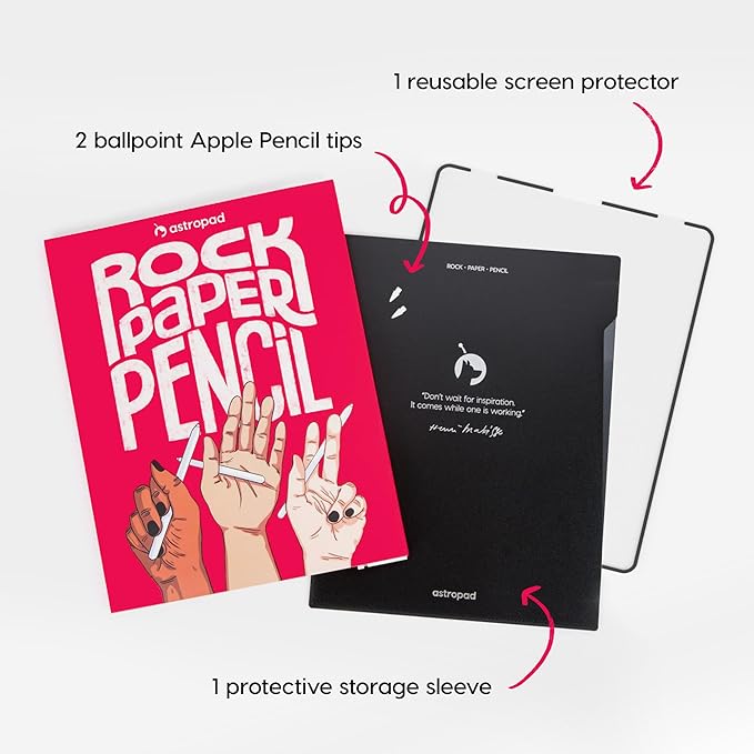 Astropad Rock Paper Pencil v3.0 (2025) – Paper Screen Protector for iPad Pro 13″ (M4, M5) & iPad Air 13″ (M2/M3) + 2 Apple Pencil Tip Replacements – Compatible with Pencil 1/2 & Pencil Pro