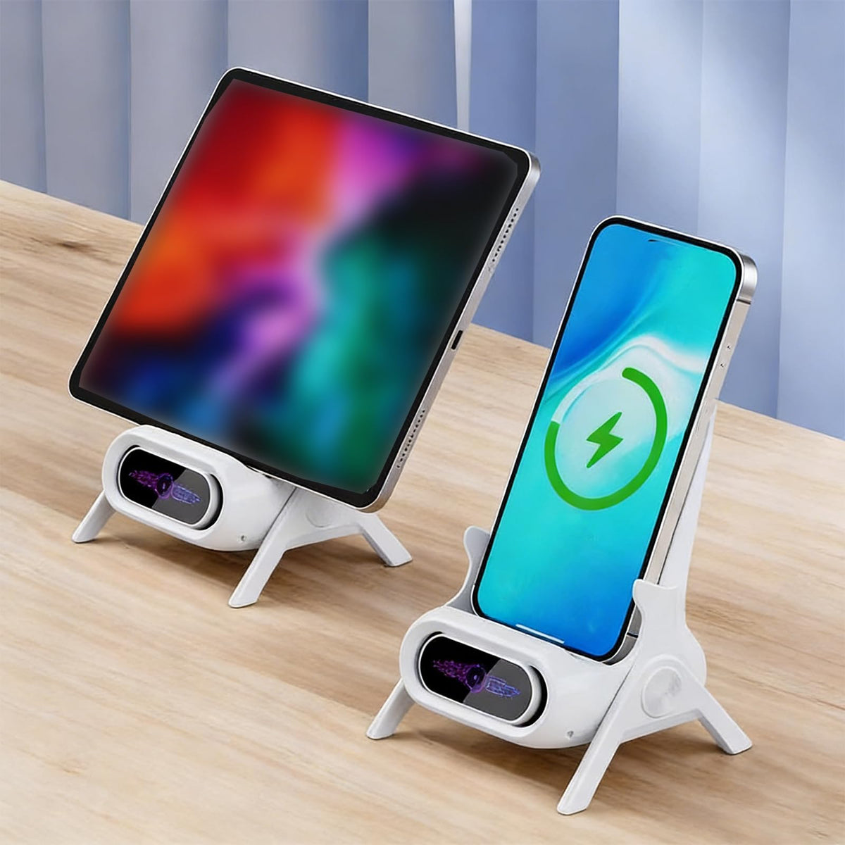 Zuiquity Wireless Charger Stand with Sound Amplifier, Wireless Charging Station 15W Fast Charging Dock, Multi-Device Magnetic Heads, Stable Triangular Design(Color:White)