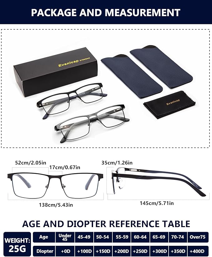 EVANLCAP 2 Pack Progressive Multifocus Reading Glasse for Men,Blue Light Blocking Computer Readers Multifocal Eyeglasses
