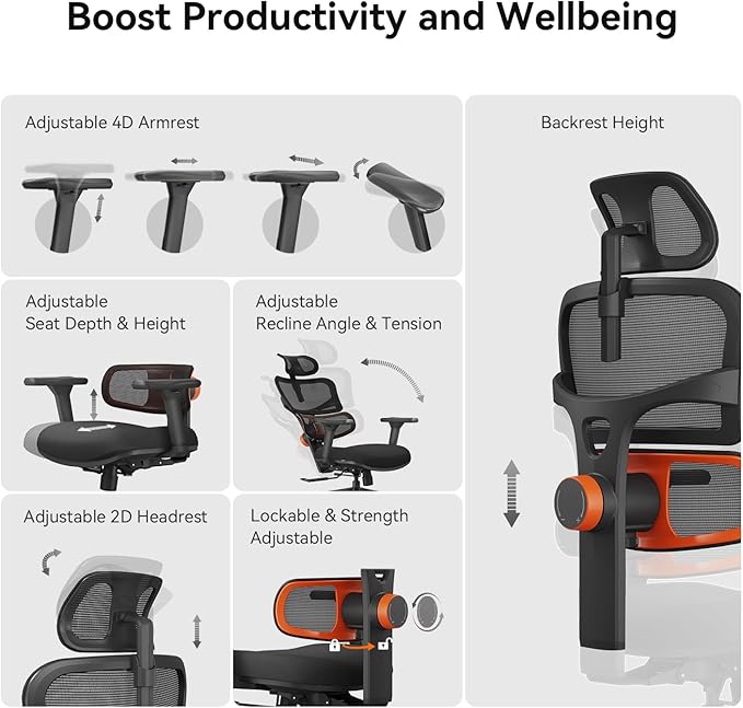 Newtral Office Chair Ergonomic - Home Office Desk Chair, Big and Tall Office Chair, Auto-Following Lumbar Support for Back Pain, Adjustable Seat Depth and Height (No Footrest, Black)