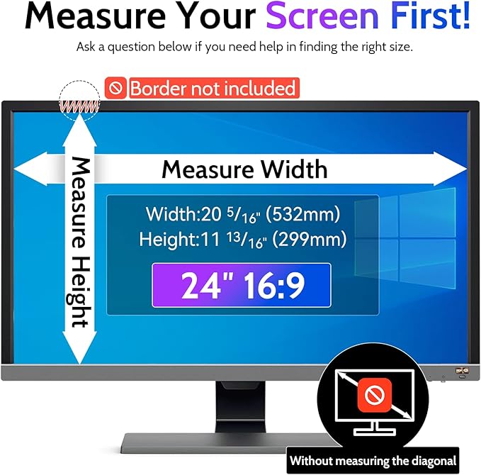 Peslv Computer Privacy Screen 24 Inch for 16:9 Widescreen Monitor, Removable 24inch Anti Blue Light Anti Glare Monitor Privacy Filter Shield (20 15/16" x 11 13/16")