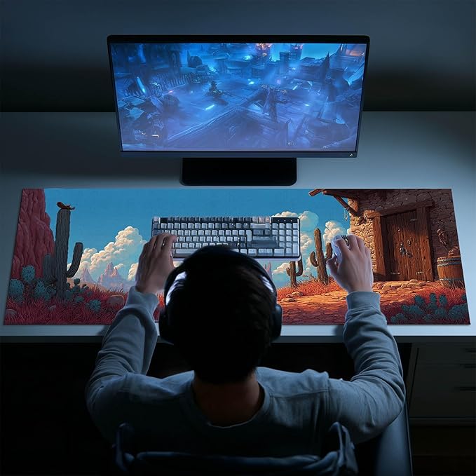 Large Mouse Pad Gaming Mousepad 31.5 x 11.8 Inch Keyboard Desktop Mat Diatomite XL Mouse Pad for Home and Office Desk Accessories with Western Desert Cabin Landscape Artwork Diatomite
