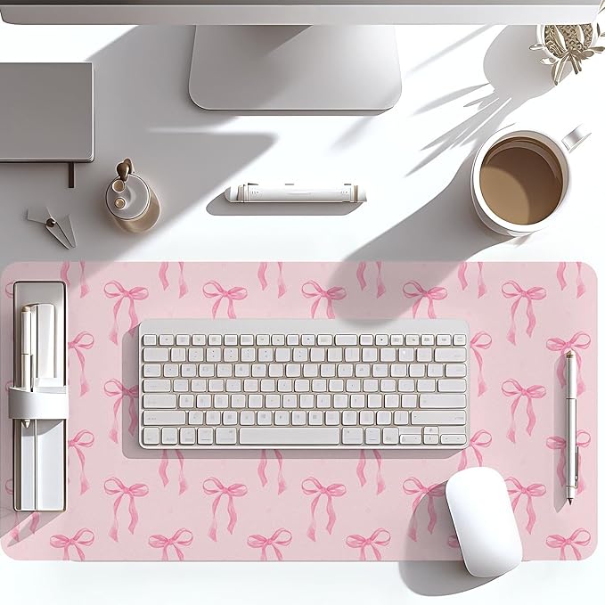 Pink Bows Mouse Pads Coquette Kawaii Mouse Pad 23.62 x 13.78 Inches Preppy Trendy Computer Desk Mat for Laptop with Non-Slip Rubber Base Mat Office Accessories Decor for Women