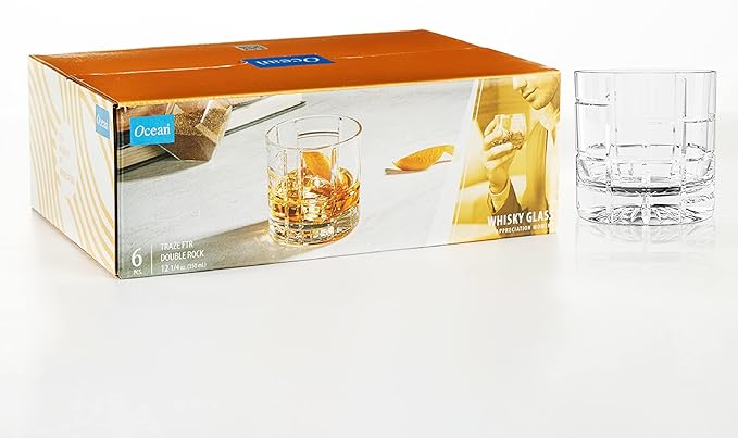 LEMONSODA Premium Double Rock Old Fashioned Whiskey Glass Tumbler - Set of 6-12oz - Perfect for Cocktails, Scotch, Whiskey, Bourbon and Cognac - For Gifts, Parties (Checkered)
