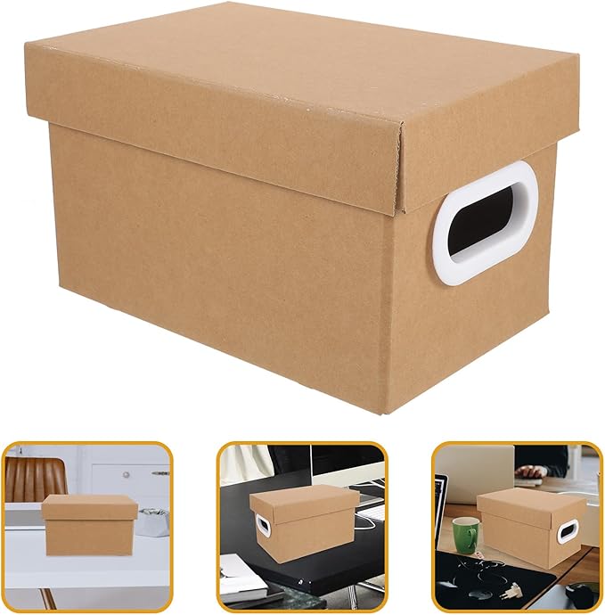 Kraft Paper Storage Box with Lid 1Pcs Thickened Desktop Organizer Box Portable File Holder Document Storage Container for Office and Home Use