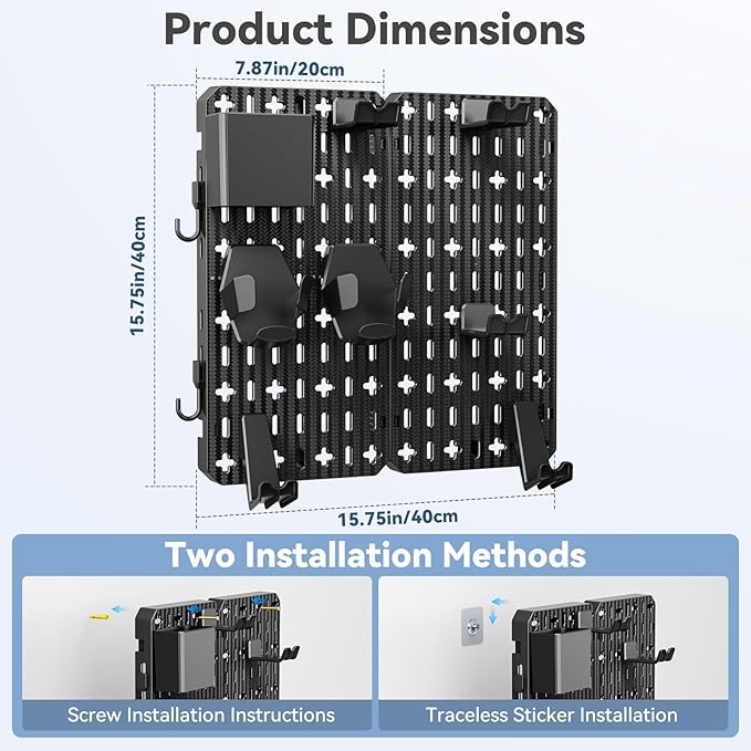 KDD Pegboard Combination Kit, Wall Mount Organization Peg Board with Mouse & Keyboard Holder, Pen Holder, Hooks, Headset & Controller Stand - Modular Hanging Organizer Accessories