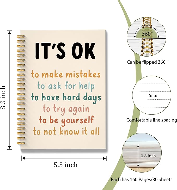 It's Okay to Mental Health Spiral Notebook, Inspirational Therapy Journal, Guided Journal for Mental Health, Psychology Gifts Journals Notebook, 5.5x8.3 Inch