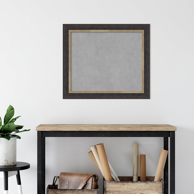 Amanti Art Black Framed Magnetic Board 25x29 Medium Vision Board for use with Magnets, 100% Metal Sheet to Display Items as Office Decor or for Home Organization in mudroom, Kitchen or Kids Room