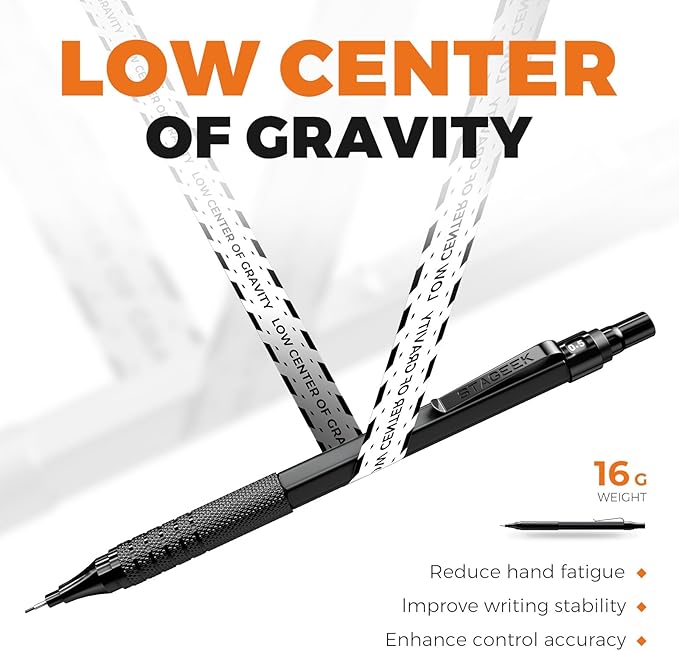 STAGEEK 35PCS Black Art Mechanical Pencil Set in Case,0.5 0.7 0.9 2.0 Graphite Metal Drawing Drafting Pencils, Sharpener Erasers 384PCS Lead Refills (6B 4B 2B HB 2H 4H Colors) for Writing Sketching