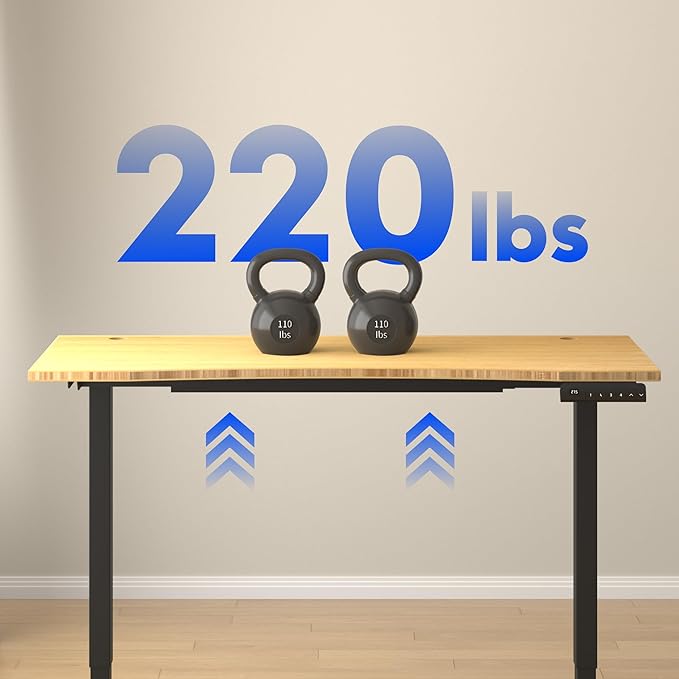 FLEXISPOT E3 Bamboo Dual Motor Electric Standing Desk 55 x 28 Sit Stand Up Desk, Holds 220 lbs, Adjustable Height w/ Memory Presets, Solid Bamboo Curved Desktop & Black Frame, Ships in 2 Boxes