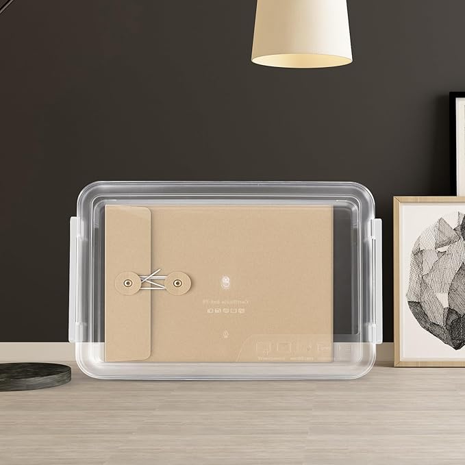 Transparent Document Storage Box with Snap-tight Lid Wear-resistant File Organizer for Home Office Large Clear File Box for Document and Paper Storage Desktop Filing