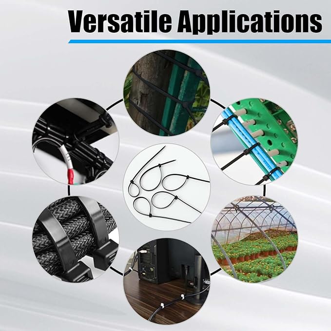 Reallnaive 1000 Pcs 12 Inch Zip Ties Heavy Duty 120 Lbs Tensile Strength Black Nylon Wire Cable Ties for Indoor Outdoor