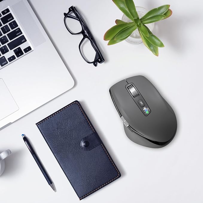 INFINMIND Wireless Side Scroll Mouse with Multi-Device, Ergonomic Computer Mice with Smart Flying Scroll, Quiet Click for Computer, Laptop, iPad, Tablet, MacBook (Grey)