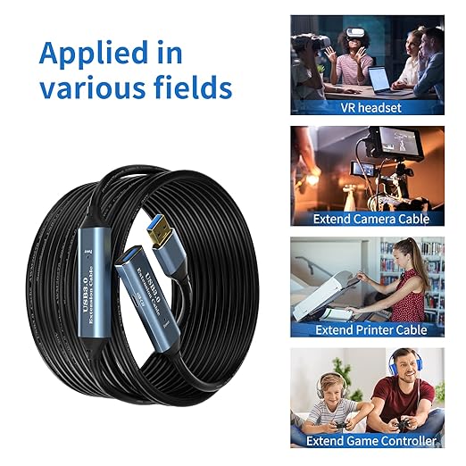 USB 3.0 Extension Cable 16.4FT Type A Male to Female Active Extender Cord with 1 Extension Chipsets Signal Booster and 1 USB-C Charging Port, for Webcam, PlayStation, Printer, Camera