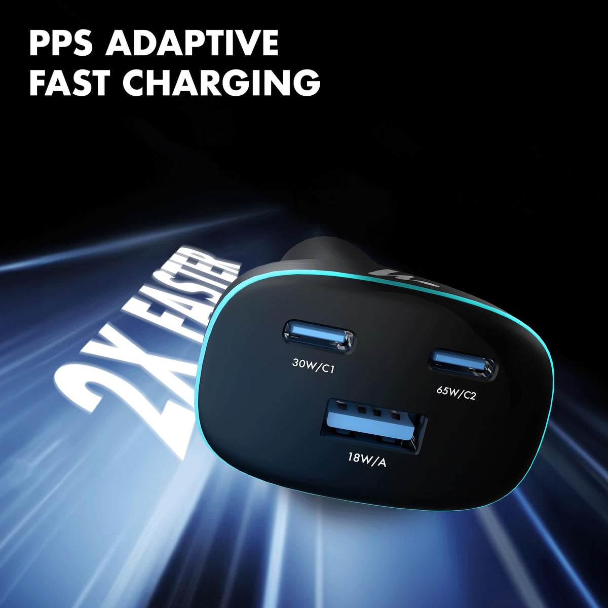 PD 95W Superfast Charging 2.0 Wozoyo Car Charger, with 2XType C & USB-A, PPS & QC 3.0, Triple Port (65W + 30W + 18W), 12V–24V Compatible, Multi-Layer Protection, 2-Years Manufacturer Warranty