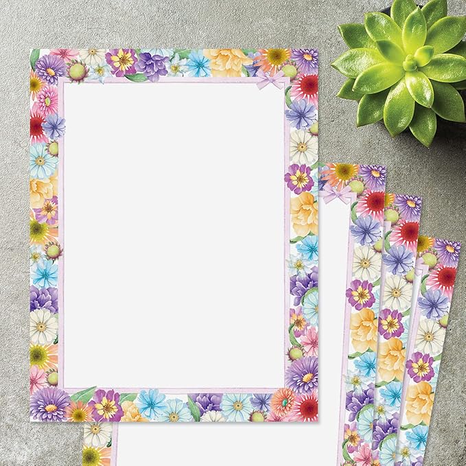 Current Spring Floral Letter Paper - Spring Stationery Papers With Decorative Spring Flowers Border, Printable Holiday, Wedding & Bridal Shower, & Invitation Sheets, Set of 25, 8 1/2" x 11"