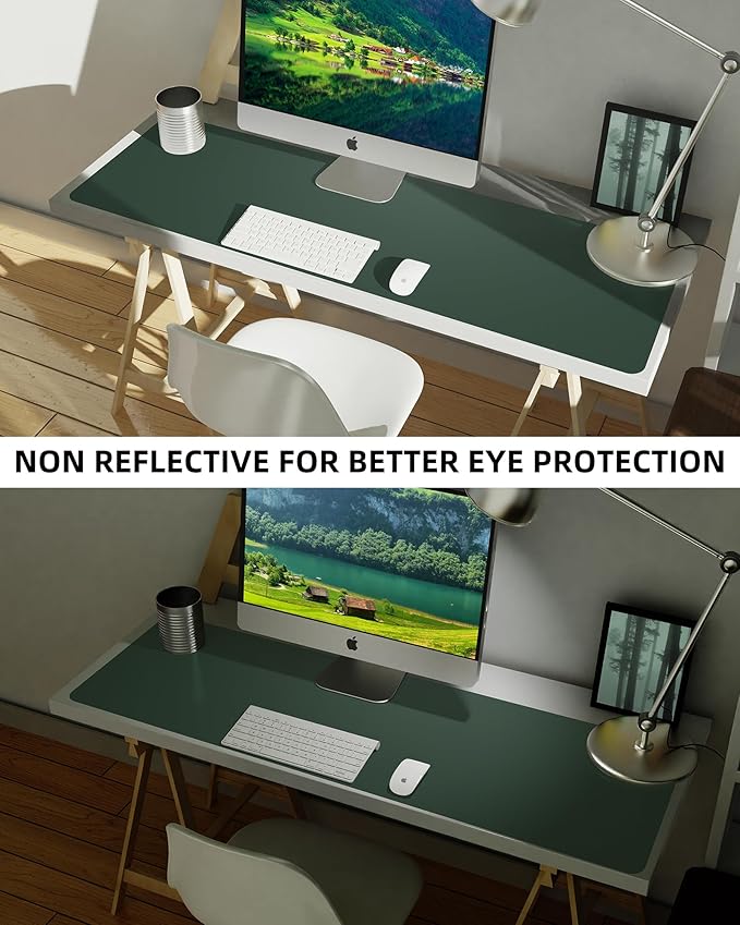 AFIING Leather Desk Pad Protector, Mouse Pad, Office Desk Mat, Non-Slip PU Leather Desk Blotter, Large Desk Mat, Waterproof Keyboard Mat for Office/Home/Decor (Dark Green, 48" x 17")