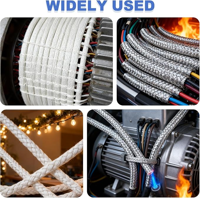 uxcell Insulation Cable Protector,4mm/0.16 Inch-15m/49 Feet High Temp Fiberglass Sleeve Black