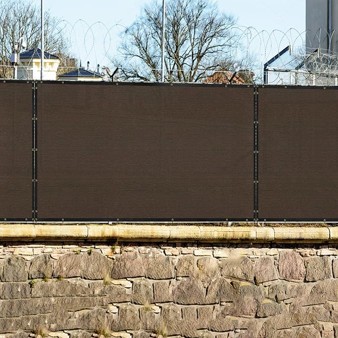 WINDSCREEN4LESS 6' x 20' Privacy Fence Screen in Brown W/ Brass Grommet 85% Blockage Windscreen Outdoor Mesh Fencing Cover Netting 150GSM Fabric - Custom Size
